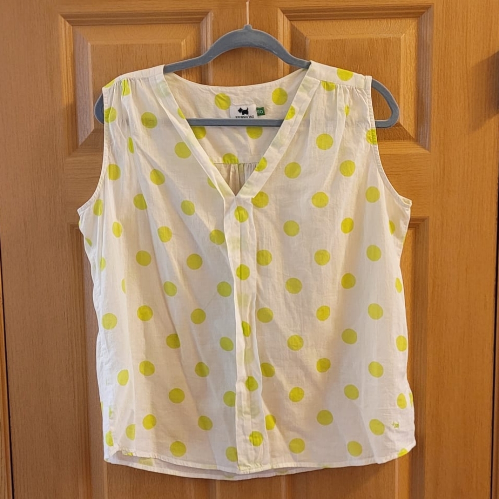 White and lime green polka dot sleeveless top